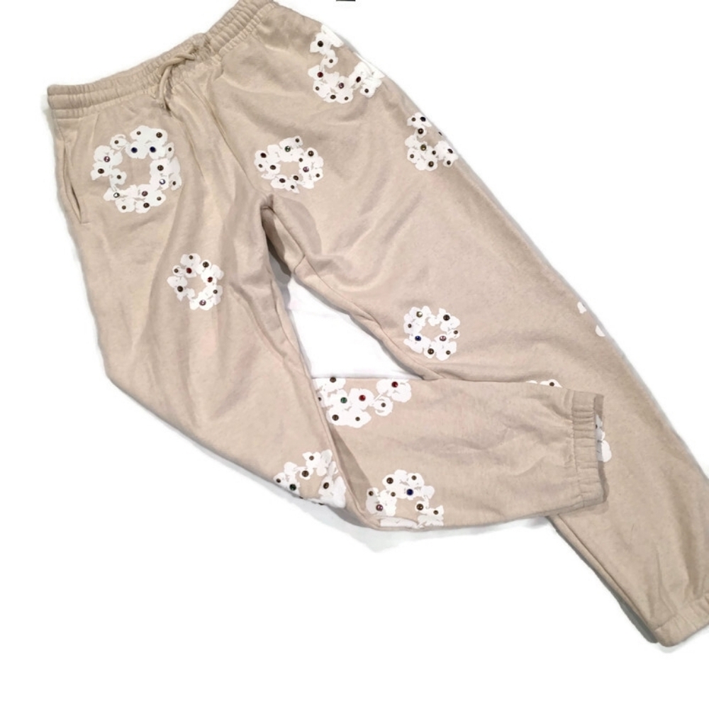 DENIM TEARS Rhinestone Cotton Wreath Joggers Oatmeal M